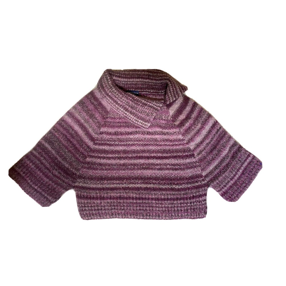 Ferruccio Vecchi Poncho Cape Purple Striped Knit Merino Wool Italy OS